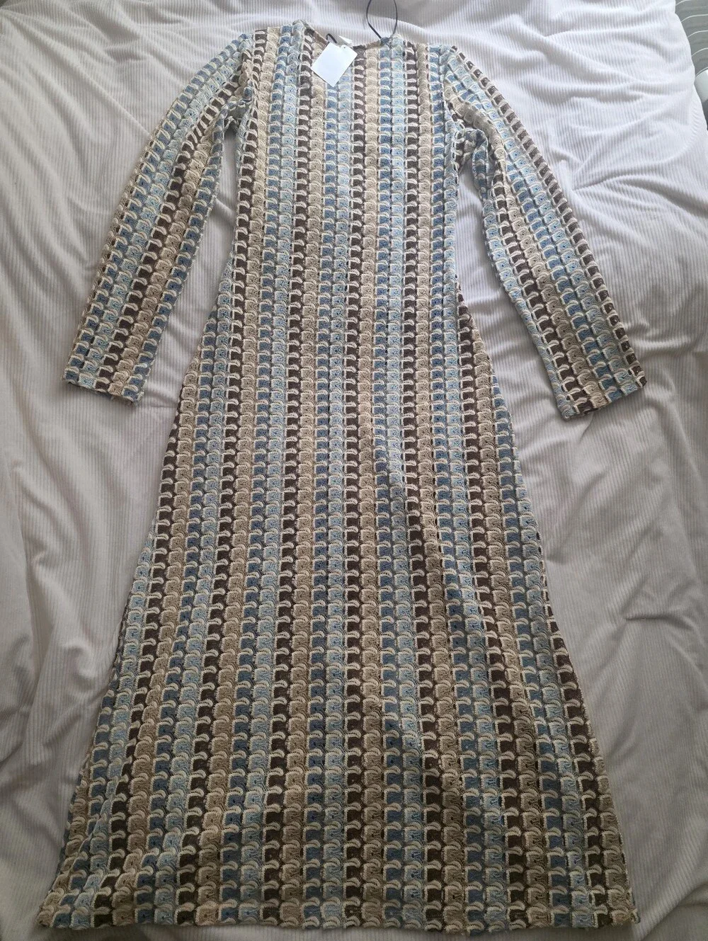 H&M Crochet-Look Maxi Dress Light beige/patterned Bnwt Unlined See-through - Picture 4 of 16